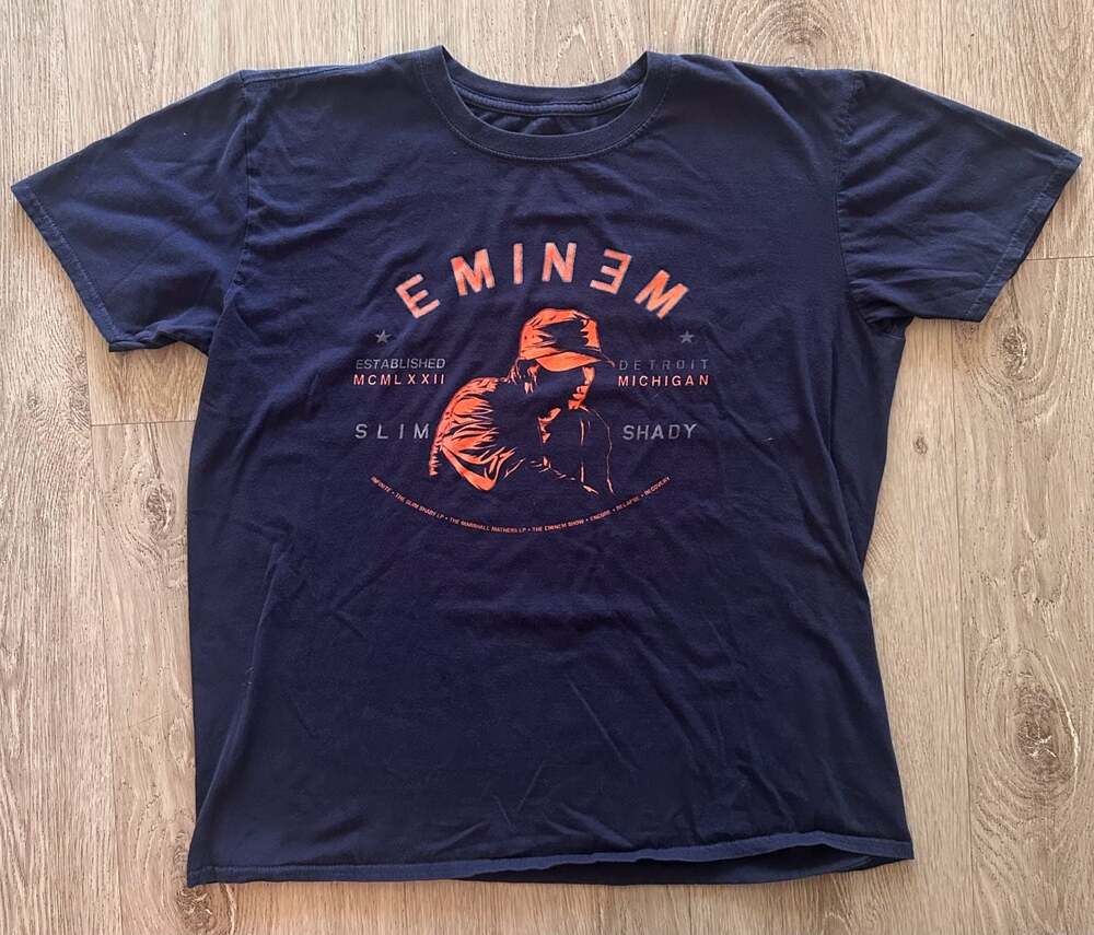 Womans Eminem Detroit Portrait Slim Shady Graphic T-Shirt Navy Blue